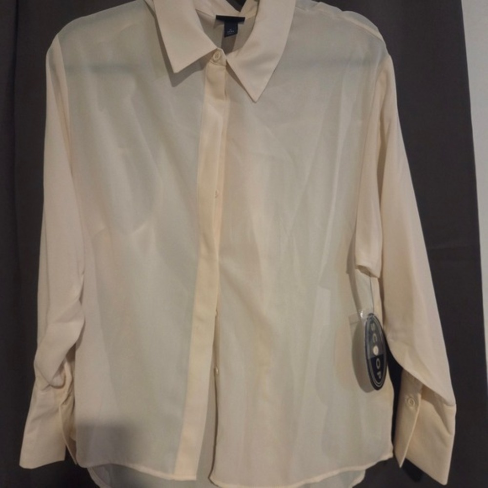 Scoop Cream Sheer Button Up, Women's Small Shirt, Long‎ Sleeve, NWT
